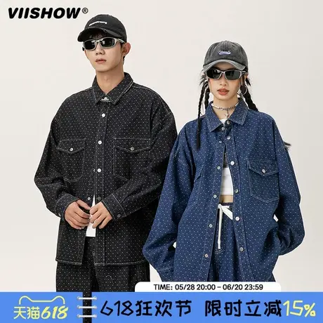 VIISHOW复古满印提花长袖衬衫外套男生春秋季新款潮宽松休闲衬衣图片