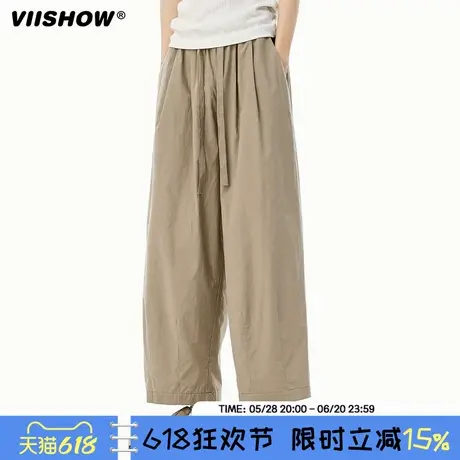 VIISHOW日系褶皱九分裤男夏季薄款宽松纯棉慵懒风百搭直筒休闲裤商品大图