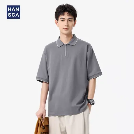 hansca液氨双面220g纯棉短袖POLO衫男2025夏季薄款半拉链翻领上衣商品大图