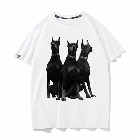 秀洛三只狗杜宾犬夏季纯棉短袖T恤男情侣装打底衫半袖宽松衣服tee商品大图