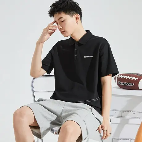 唐狮夏季新款polo衫男士短袖黑色简约休闲上衣服商务翻领t恤潮流图片