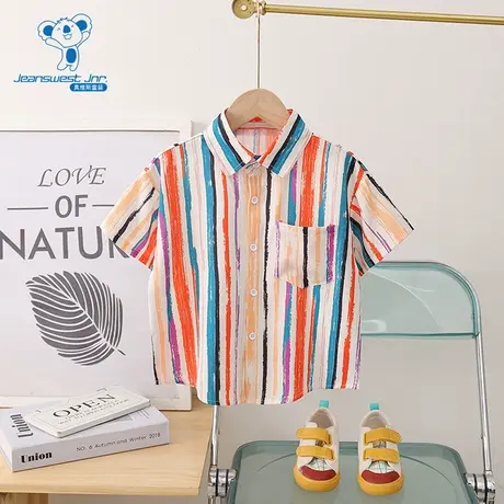GD真维斯童装夏季款 男童时尚百搭儿童条纹开衫翻领衬衫商品大图
