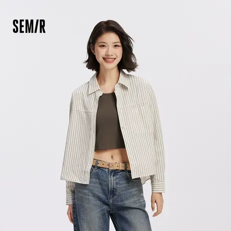 [商场同款]森马长袖衬衫女短背心oversize衬衣2025秋季新款两件套图片