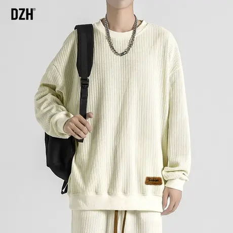 男士重磅米白色加绒卫衣男冬款2023新款圆领保暖长袖衣服男装上衣商品大图