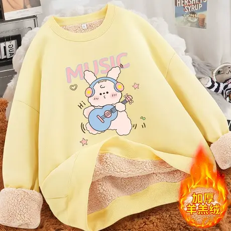 2023新款秋冬季羊羔绒圆领卫衣女百搭韩系学院风学生外穿无帽卫衣商品大图