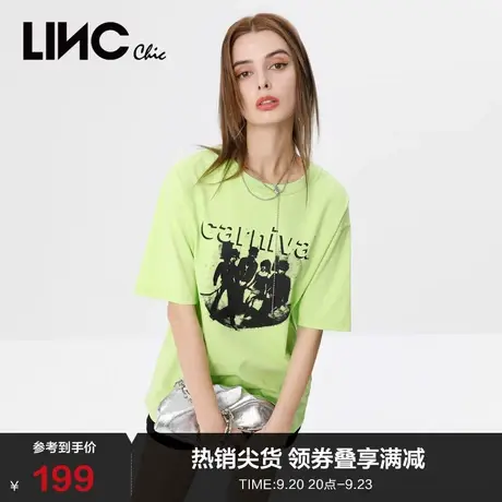 LINCCHIC金羽杰t恤女摇滚印花休闲百搭圆领短袖女t恤夏S222TS399图片