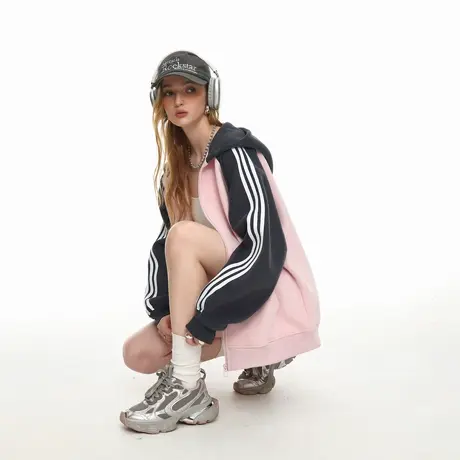 春秋新款连帽拉链开衫卫衣女宽松外套美式潮牌休闲帽衫情侣款上衣图片