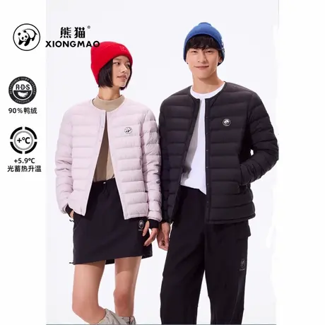 骆驼熊猫系列轻薄羽绒服女款2025秋冬新款黑色排骨羽绒服男保暖图片