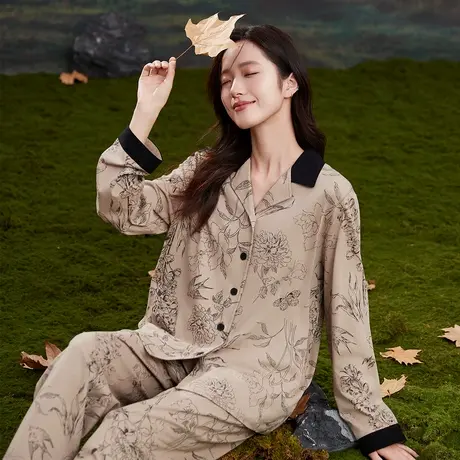顶瓜瓜睡衣女春秋款纯棉长袖长裤家居服套装可外穿睡衣套装商品大图