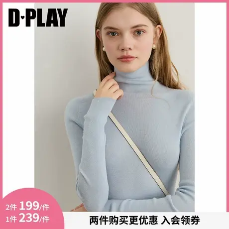 DPLAY2025年秋季新款蓝色针织衫女无缝一体100可机洗羊毛上衣商品大图