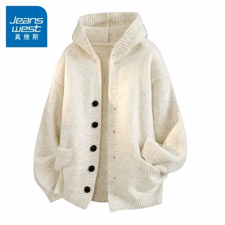 N5真维斯开衫毛衣男2025新款秋冬季连帽保暖外套上衣服男款针织衫商品大图