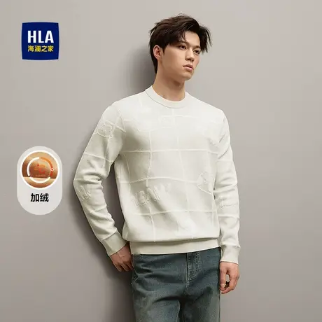 HLA/海澜之家加绒长袖针织衫2025秋冬新款柔软套头圆领上衣男商品大图
