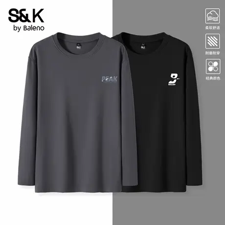 班尼路S&K系列双面绒打底衫男款秋冬季大码保暖上衣圆领长袖男T恤图片
