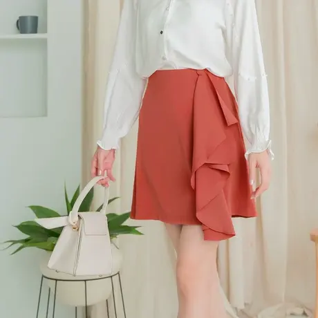 桔熊夏季通勤雪纺半身裙不对称荷叶边宽松a字短裙子女大码CA2068图片