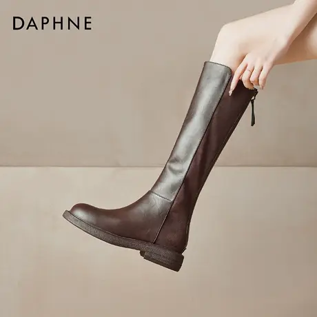达芙妮棕色长筒靴女秋冬加绒2025新款美拉德骑士靴显瘦不过膝长靴图片