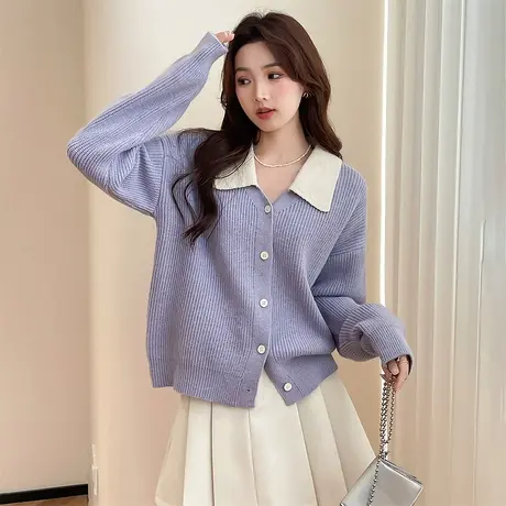 唐狮秋冬法式减龄翻领开衫女针织外套春秋高级感温柔百搭毛衣tu图片