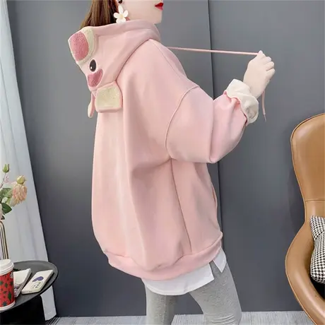 设计感加绒加厚连帽卫衣女2022年新款秋冬宽松洋气减龄百搭上衣潮商品大图
