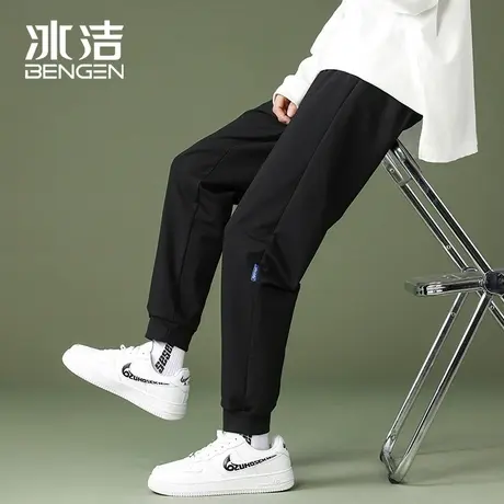 冰洁休闲束脚裤男2023秋冬季新款纯色简约潮流舒适百搭加绒长裤CJ商品大图