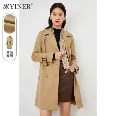 YINER音儿女装2021秋季新款西装领中长款风衣外套商品大图