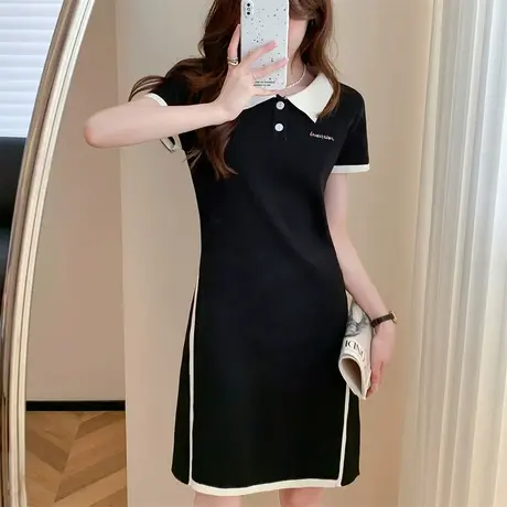唐狮黑色polo连衣裙女休闲运动风网球穿搭小个子裙子女夏季女装yd图片