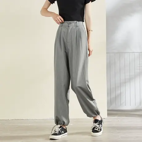 唐狮春夏新款西装裤女宽松灰色束脚裤显瘦百搭休闲裤女时尚图片