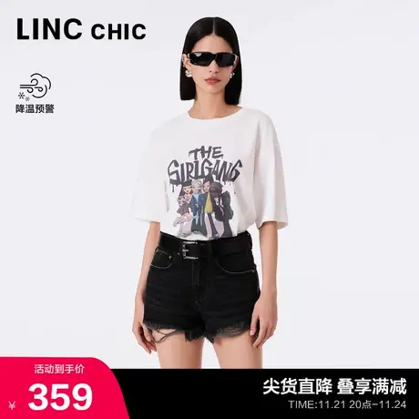 LINCCHIC金羽杰t恤女2023新款时髦趣味印花短袖女T恤S233TS450Y图片