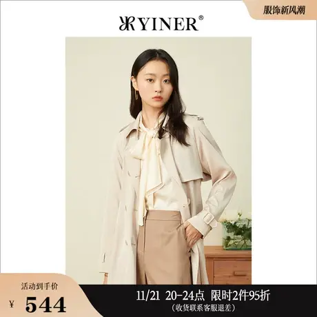 YINER音儿女装春季时尚双排扣西装领风衣外套商品大图