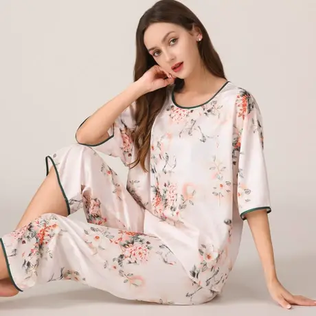真丝睡衣女夏季中国风2024年新款丝绸家居服大码冰丝两件套装商品大图