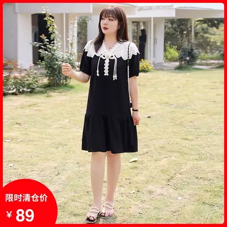 【清仓】复古连衣裙大码女装夏季新款2023年显瘦微胖MM短袖小黑裙图片