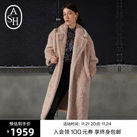 ASH女装年冬季新款百搭翻领上衣毛绒长款风衣外套图片