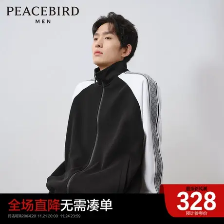太平鸟男装奥莱春季新款撞色拼接织带针织立领夹克时尚休闲外套图片