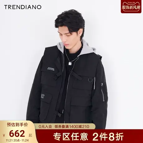 TRENDIANO官方潮牌秋冬男装棉衣可拆两件套棉服男工装外套男士商品大图
