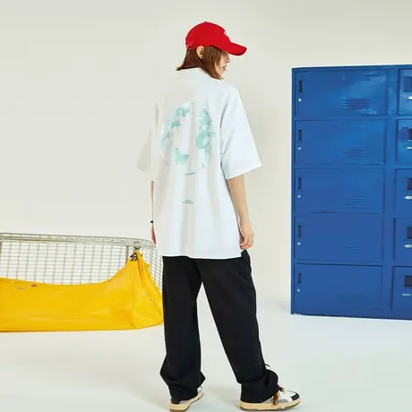 Nuthink美潮chic地球翻领Polo衫男潮牌ins夏季国潮宽松小众半截袖商品大图