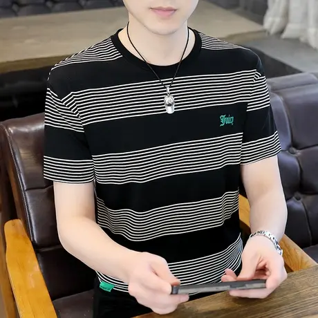 速干纯棉抗皱凉感男短袖t恤刺绣夏季潮流宽松大码半袖体恤打底衫商品大图