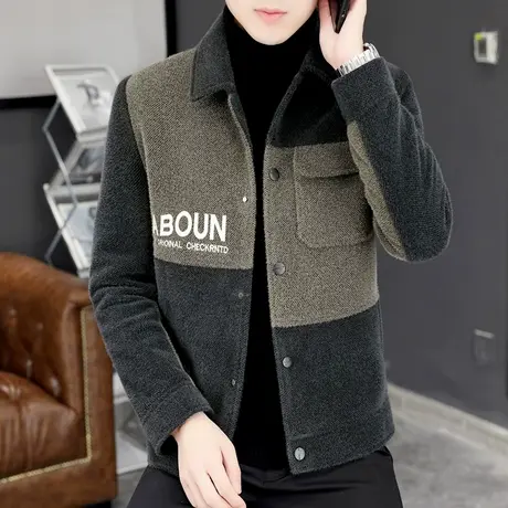 金貂绒毛呢子夹克外套男士潮流秋冬季保暖加厚冬装刺绣休闲男装商品大图