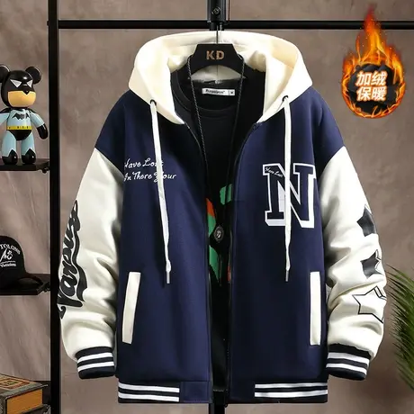 青少年棉衣外套男大童加绒棉服15岁男孩13高中生14冬装加厚棒球服图片