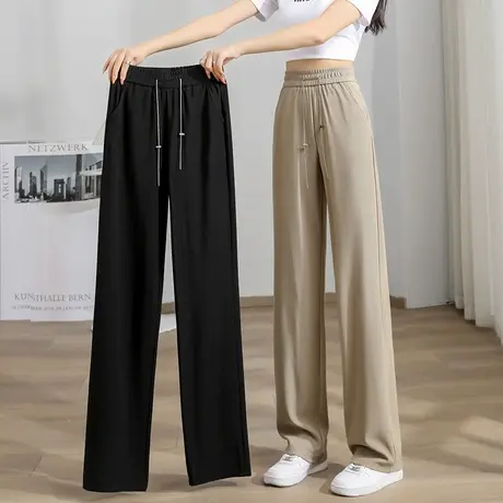 冰丝阔腿裤女夏季薄款裤子垂感宽松显瘦大码胖mm高腰百搭休闲女裤图片