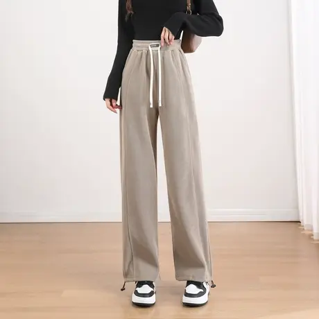 时尚气质休闲裤2023年秋冬款百搭高腰松紧宽松直筒厚款运动长裤图片