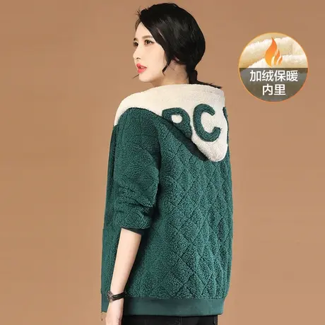 韩潮袭人撞色拼接连帽羊羔毛外套女2023年冬季新款加绒棉衣棉服厚图片