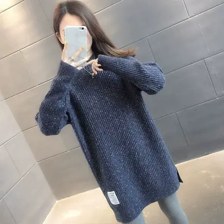 毛衣2022年新款女宽松外穿中长款半高领毛衣女套头加厚内搭打底衫商品大图