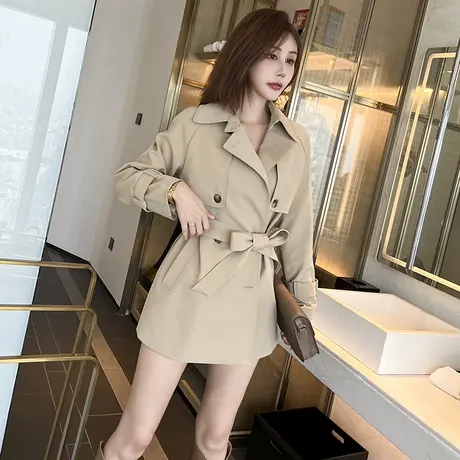 双排扣系带小个子收腰西装领短款风衣外套女2023新款洋气显瘦大衣图片