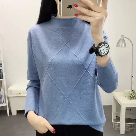 半高领毛衣女士内搭秋冬2021新款洋气宽松打底针织衫薄款短款上衣商品大图