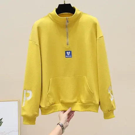 2023春秋新款立领半拉链短款卫衣女设计感小众小个子宽松薄款上衣商品大图