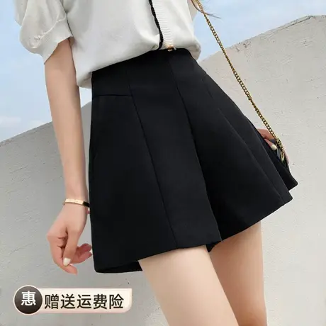 黑色西装短裤女外穿春2022新款高腰显瘦休闲垂感阔腿网红a字靴裤图片