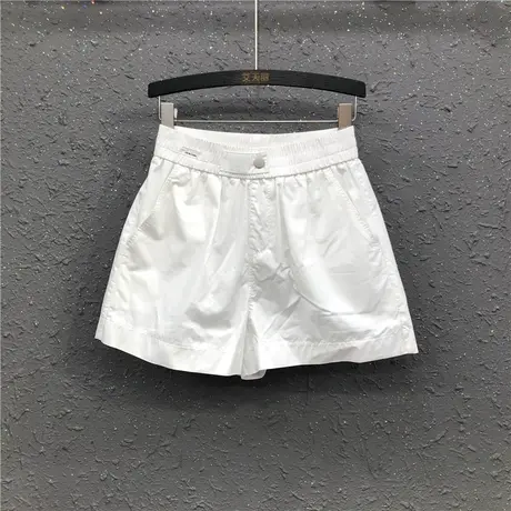 白色松紧腰薄款夏天A字裤阔腿裤女春夏新款休闲百搭高腰牛仔短裤商品大图
