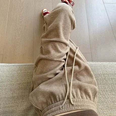 仿羊绒窄版阔腿裤女秋冬新款高腰宽松垂感休闲直筒松紧腰羊毛裤子商品大图