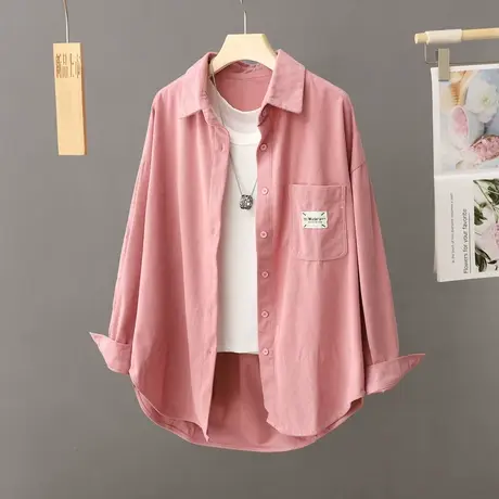 灯芯绒中长款衬衫外套女春秋季新款宽松休闲遮屁股工装衬衣开衫商品大图