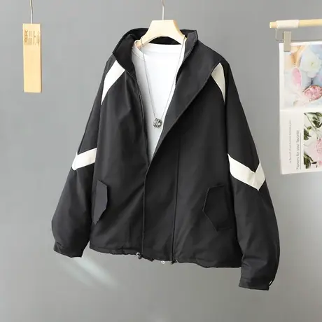 撞色冲锋衣夹棉外套女2023秋冬新款小个子加厚夹克立领加厚上衣潮图片