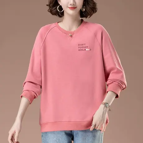 中年妈妈卫衣女春秋新款加肥加大码女装宽松无帽套头遮肚显瘦上衣商品大图