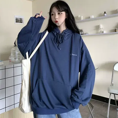 vintage古着卫衣女2021宽松韩版潮ins设计感小众春秋薄款连帽外套图片